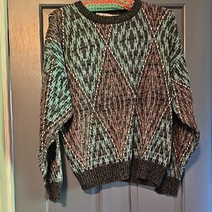 VINTAGE Santana Men Crewneck Sweater Purple Turquiose Diamond Pattern Coogi 80s